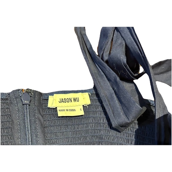 Jason Wu Tiered Embroidered Eyelet Maxi Dress Women Small Shoulder Bow Ties Navy - Picture 3 of 10